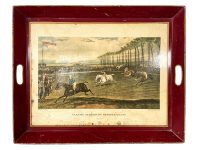 Vintage English Aylesbury Steeple Chase Metal Serving Eating Dining Lap Dinner Tray Trivet Topper circa 1960-70's