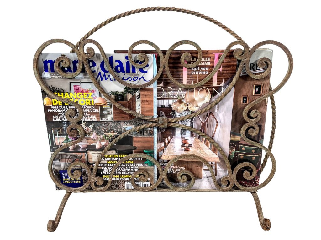 Vintage French Metal Iron Magazine Rack Newspaper Stand Display Storage Holder circa 1960-70’s