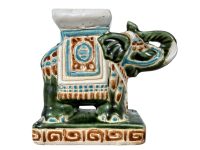 Vintage French Elephant Ceramic Pot Stand Plinth Rest Turquoise Green Vase Pot Dry Flowers Decor c1970-80's