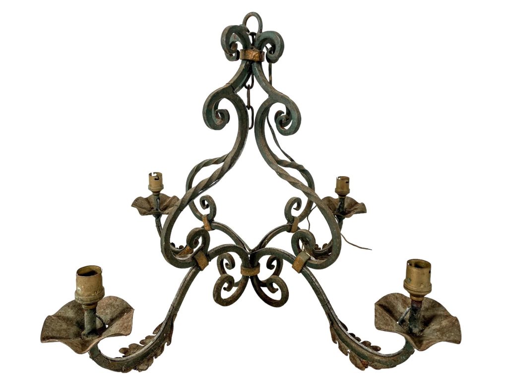 Vintage French Ornate Regency Style Hanging Pendant Light For Refurbishment Lampshade Lamp Metal Period Lighting Prop c1950-60’s