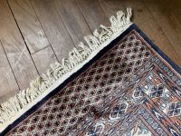 Alternative view of Vintage Turkish Wool Rug Carpet Khaki Navy Orange Beige Floor Cover Rugs Carpets circa 1980's