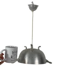 Alternative view of Vintage French Repurposed Colander Sieve Metal Hanging Light Lamp Pendant Decorative Aluminium Hanger circa 1990's