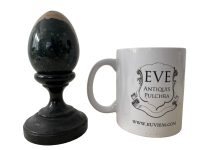 Alternative view of Vintage French Jasper Stone Egg Ornament On Stand Figurine Kitchen Display Piece Prop c1960-70's