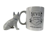 Alternative view of Vintage French Bulldog White Blue Ceramic Dog Ornament Figurine Display c1960-70's