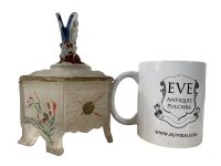 Alternative view of Antique French Butterfly Topped Clear Glass Pot Jar Vase Bon Bon Candy Storage Display Prop circa 1900's