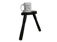 Alternative view of Stool Vintage French Painted Black Traditional Milking Stool Wooden Brown Small Chair Stand Rest Plinth Seating Pot Tabouret c1960's