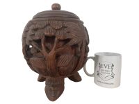 Alternative view of Vintage Tahitian Oceania Polynesian Decorative Hand Carved Wooden Storage Pot With Lid Ornament Decor Carving Sculpture Art c1970-80's