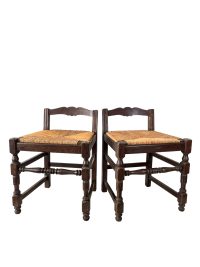 Alternative view of Vintage French Brown Wood Wooden Woven Strung Raffia Cut Down Back Chair Rest Seat Display Stand Tabouret circa 1960-70's