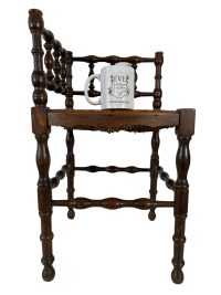 Alternative view of Vintage French Brown Wood Wooden Woven Strung Corner Chair Stool Display Stand circa 1940-50's
