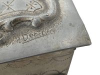Alternative view of Vintage French Pewter Grey Metal Storage Box Jewellery Jewelry Signed Velvet Lined circa 1920-30's