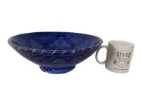 Alternative view of Vintage Moroccan Arabian Blue Glazed Brown Pottery Bowl Platter Dish Fruit Serving Storage Pot c1980-90's