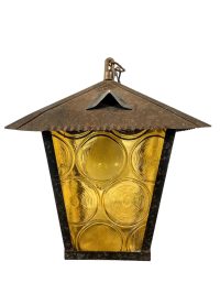 Vintage French Yellow Glass Iron Hanging Pendant Light For Refurbishment Lampshade Lamp Metal Period Lighting Prop c1970-80’s 3