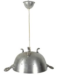 Vintage French Repurposed Colander Sieve Metal Hanging Light Lamp Pendant Decorative Aluminium Hanger circa 1990’s