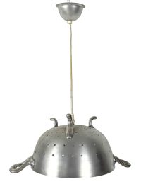 Vintage French Repurposed Colander Sieve Metal Hanging Light Lamp Pendant Decorative Aluminium Hanger circa 1990's