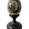 Vintage French Jasper Stone Egg Ornament On Stand Figurine Kitchen Display Piece Prop c1960-70's