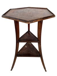 Antique French Hexagonal Side Table Stand Display Three Shelf Plant Pot Wood c1920's