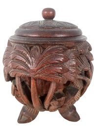 Vintage Tahitian Oceania Polynesian Decorative Hand Carved Wooden Storage Pot With Lid Ornament Decor Carving Sculpture Art c1970-80's