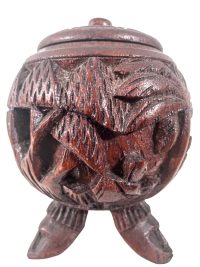 Vintage Tahitian Oceania Polynesian Decorative Hand Carved Wooden Storage Pot With Lid Ornament Decor Carving Sculpture Art c1970-80's