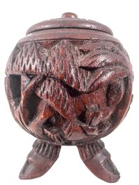 Vintage Tahitian Oceania Polynesian Decorative Hand Carved Wooden Storage Pot With Lid Ornament Decor Carving Sculpture Art c1970-80’s