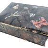 Antique German Butterfly Wood Hardboard Knick Knack Letter Document Storage Treasure Box Chest Black circa 1910-20's / EVE