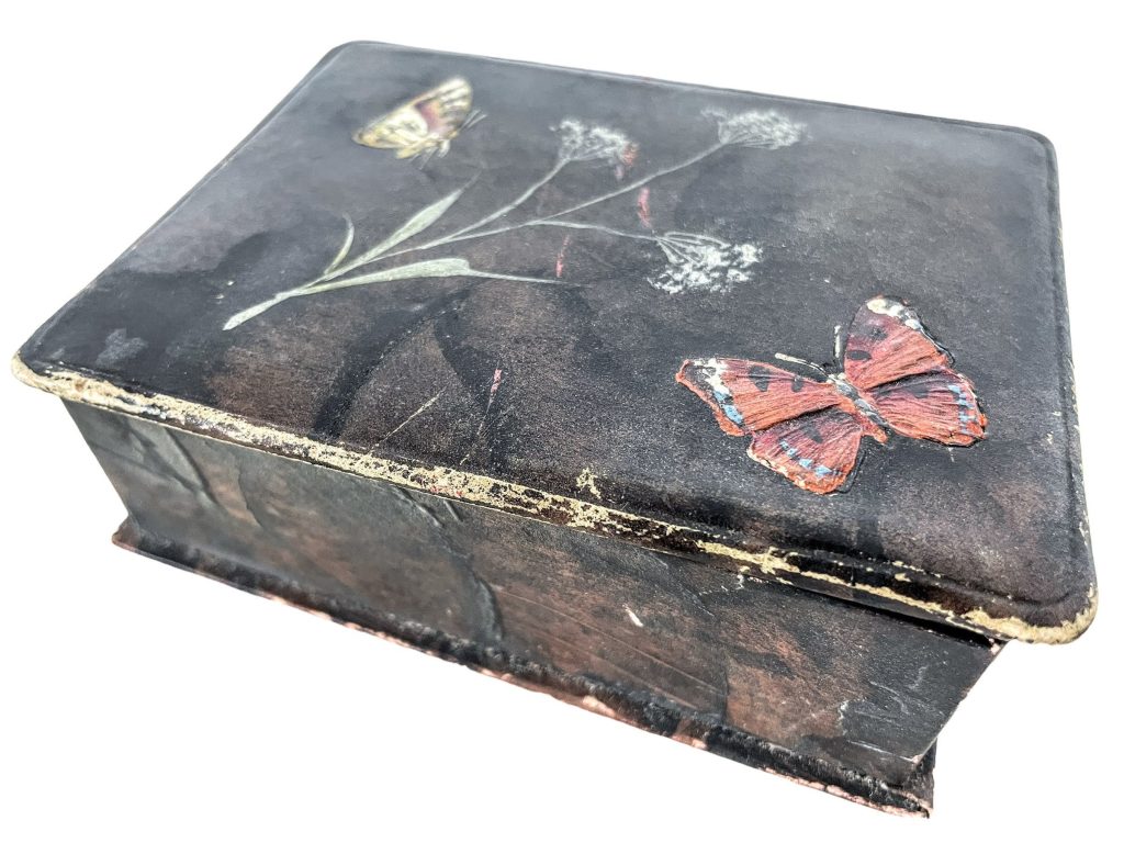 Antique German Butterfly Wood Hardboard Knick Knack Letter Document Storage Treasure Box Chest Black circa 1910-20’s / EVE