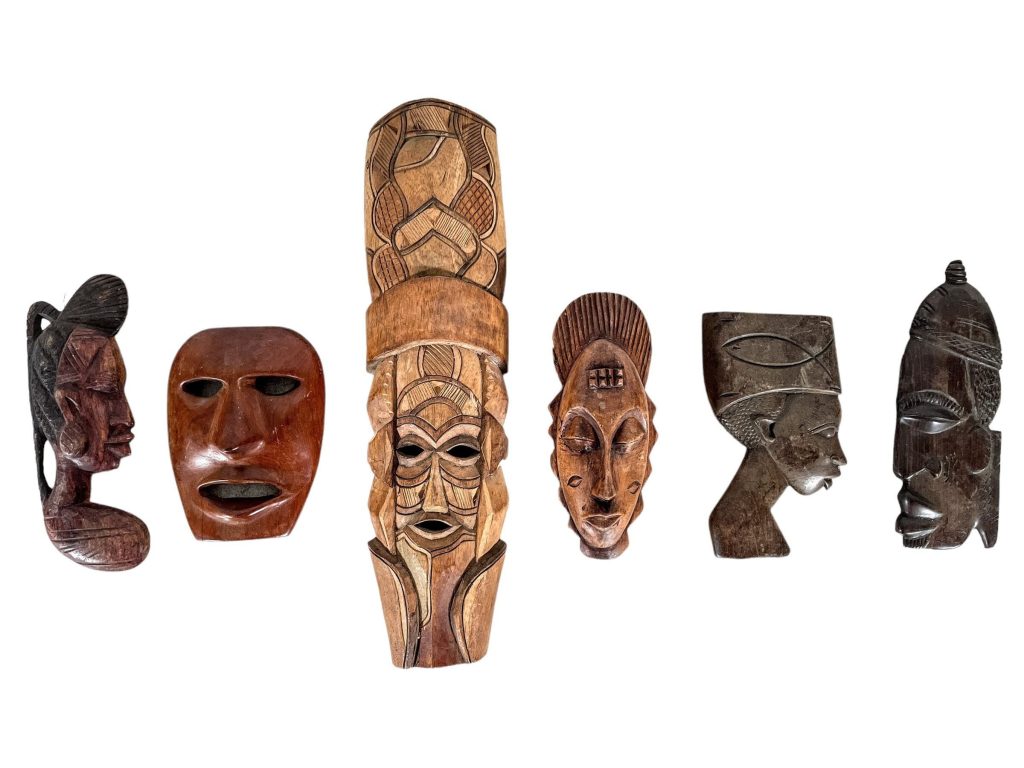 Vintage African Job Lot Collection Pieces Wooden Wood Mask Ornament Decorative Decor DIsplay Tribal Prop Wall Hanging c1980-90’s / EVE