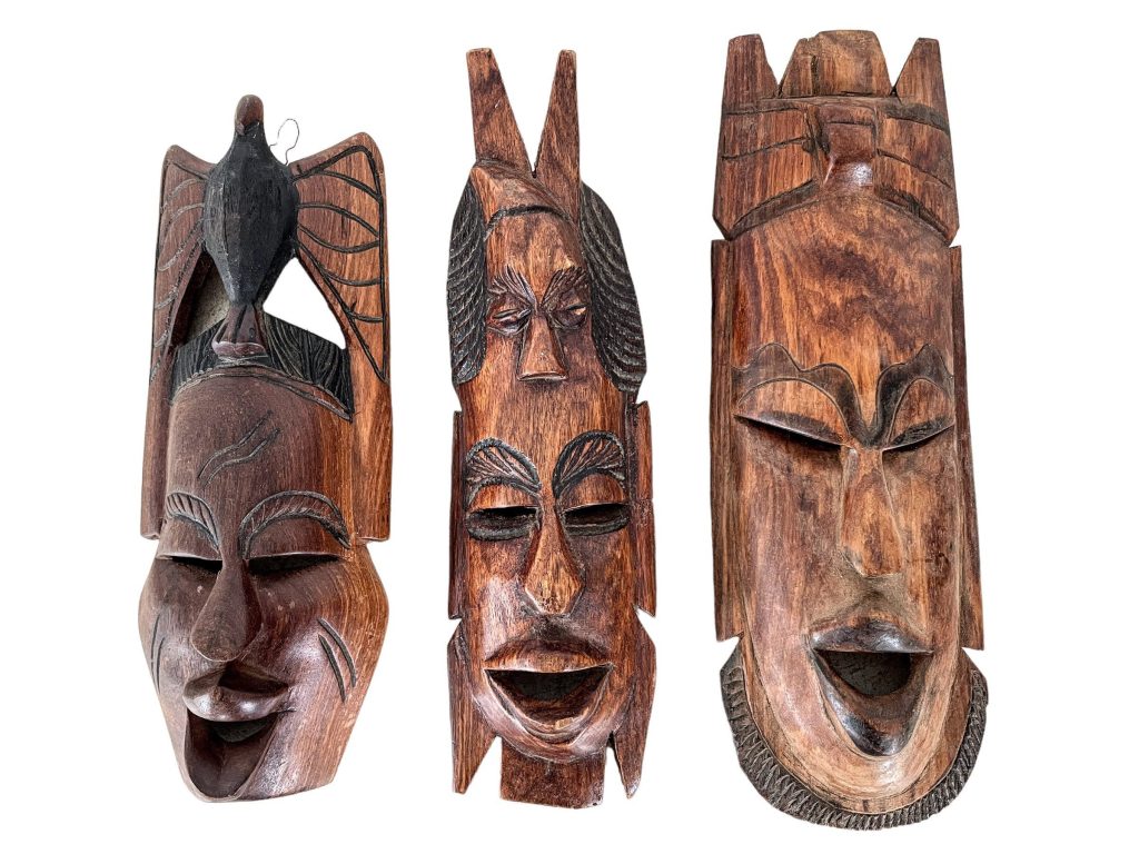 Vintage African Job Lot Collection Pieces Wooden Wood Mask Ornament Decorative Decor DIsplay Tribal Prop Wall Hanging c1980-90’s / EVE