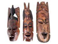 Vintage African Job Lot Collection Pieces Wooden Wood Mask Ornament Decorative Decor DIsplay Tribal Prop Wall Hanging c1980-90's / EVE