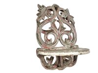 Vintage French Wooden Wood Wall Mounted Ornate Gustavian Style Shelf Support Hanging Display Decor c1950's