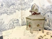 Antique French Butterfly Topped Clear Glass Pot Jar Vase Bon Bon Candy Storage Display Prop circa 1900's