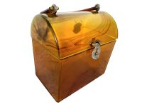 Vintage English Small Handbag Case Orange Plastic See Through Bag Pouch Carry Costume c1960's