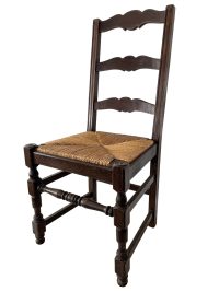 Corner Chair Vintage French Brown Wood Wooden Woven Strung Stool Display Stand circa 1940-50’s