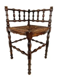 Vintage French Brown Wood Wooden Woven Strung Corner Chair Stool Display Stand circa 1940-50’s