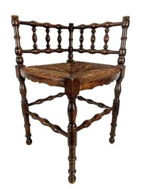 Vintage French Brown Wood Wooden Woven Strung Corner Chair Stool Display Stand circa 1940-50's