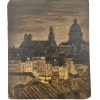 Vintage French Dark Paris Night Nightime House Painting On Hardboard Wall Decor circa 1930-50's