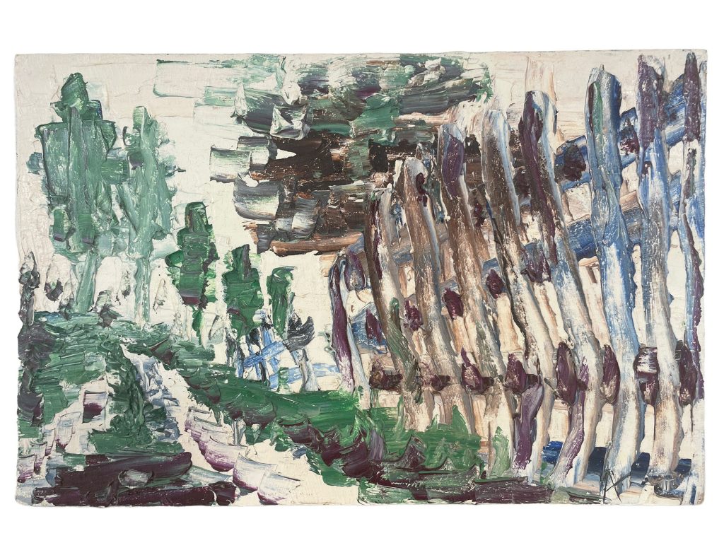 Vintage French Pathway Landscape Painting Oil Expressionist Skyline Scenic On Board c1960-70's