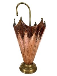 Vintage French Copper and Brass Metal Umbrella Walking Stick Stand Storage Pot Container Display Hallway Prop circa 1970-80's