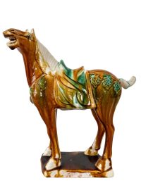 Vintage Greek Horse Glazed Terracotta Black Green Grey Reproduction Ornament Handmade Decor Design c1980’s