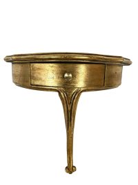 French Italian Syroco Sconce Demi Semi Circle Gold Wooden Wood Ornate Side Table Console Shelf Rack TWO AVAILABLE circa 1960-70’s