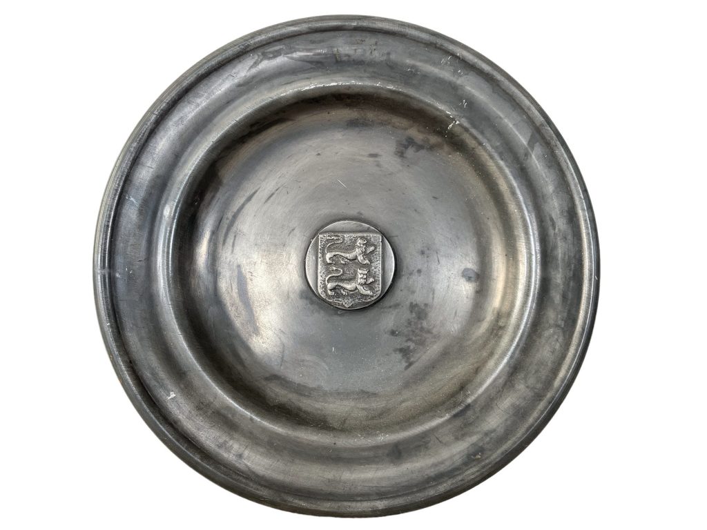 Antique French Normandy Lions Shield Pewter Plate Dish Platter Serving Display Dish circa 1950-60's
