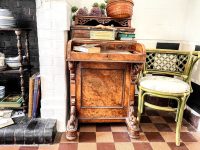 Vintage French Wooden Bent Green Wood Pole Chair Cushioned Seat Kitchen Round Seat TWO AVAILABLE c1970-80's