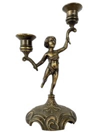 Vintage French Double Brass Boy Cherub Angel Candlestick Candle Holder Candle Stick circa 1960-70’s / EVE