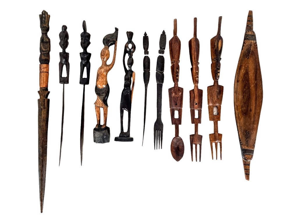 Vintage African Job Lot Collection Pieces Wooden Wood Fork Ceremonial Decorative Decor DIsplay Tribal Prop Wall Hanging c1980-90’s / EVE