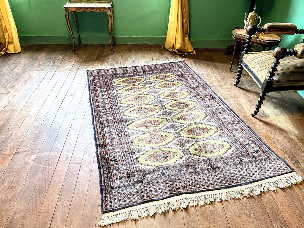 Vintage Turkish Wool Rug Carpet Khaki Navy Orange Beige Floor Cover Rugs Carpets circa 1980’s