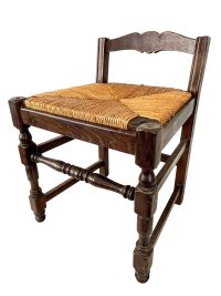 Corner Chair Vintage French Brown Wood Wooden Woven Strung Stool Display Stand circa 1940-50’s