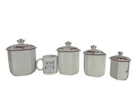 Alternative view of Vintage French Flour Sugar Coffee Spices Canister Storage Ceramic Set Pot Jar Tin Set circa 1950-60's