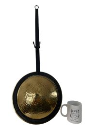 Alternative view of Vintage French Long Handled Handle Hanging Brass Iron Fire Stove Saucepan Pot Pan Cooking Kitchen Hanging Display c1980-90's