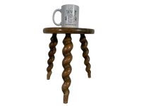 Alternative view of Vintage French Spiral Stool Chair Seat Wooden Wood Milking Kitchen Table Farm Round Seat Plant Rest Stand Plinth Tabouret c1970-80's