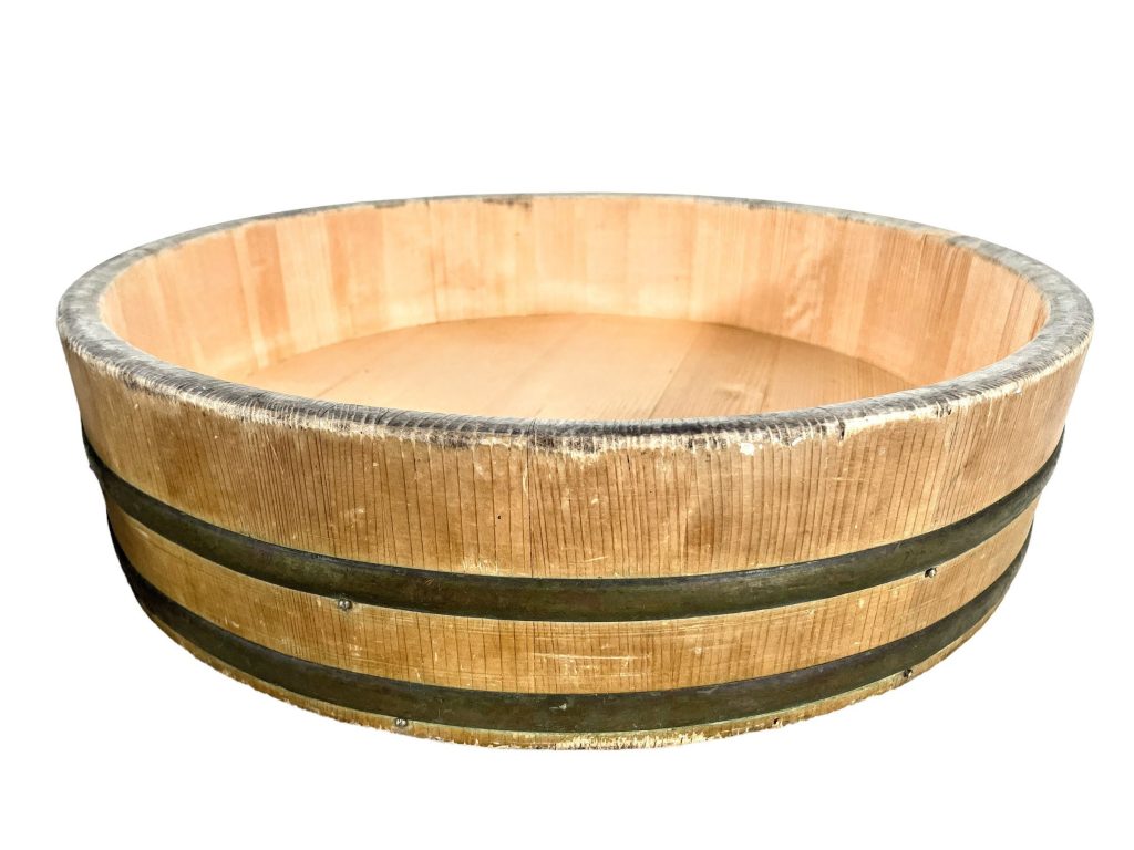 Vintage Wooden Large Wooden Wood Barrel Bowl Copper Bands Dish Display Decor circa 1990’s