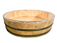Vintage Wooden Large Wooden Wood Barrel Bowl Copper Bands Dish Display Decor circa 1990's